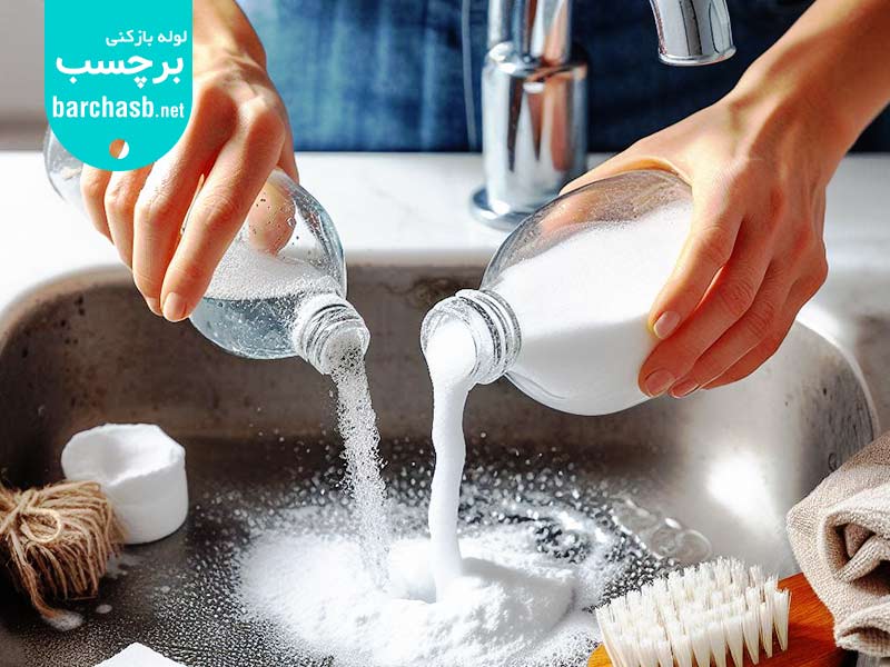 رفع بوی بد سینک ظرفشویی با جوش شیرین و سرکه